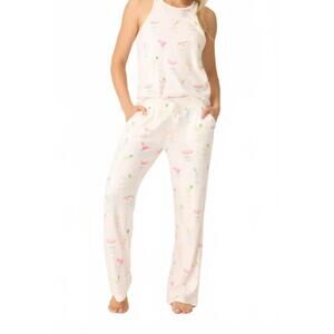 PJ Salvage Cream Pajama Tank & Pants Set with Pink & Green Cocktail Print